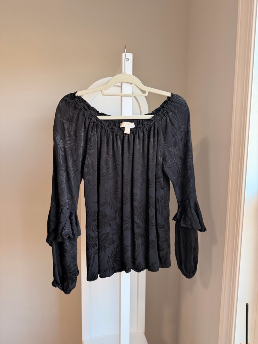Michael Kors Black Off-the-Shoulder Textured Blouse